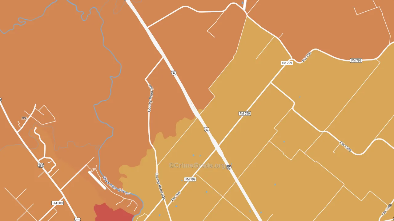 Dinero, TX Map of Assault Rates