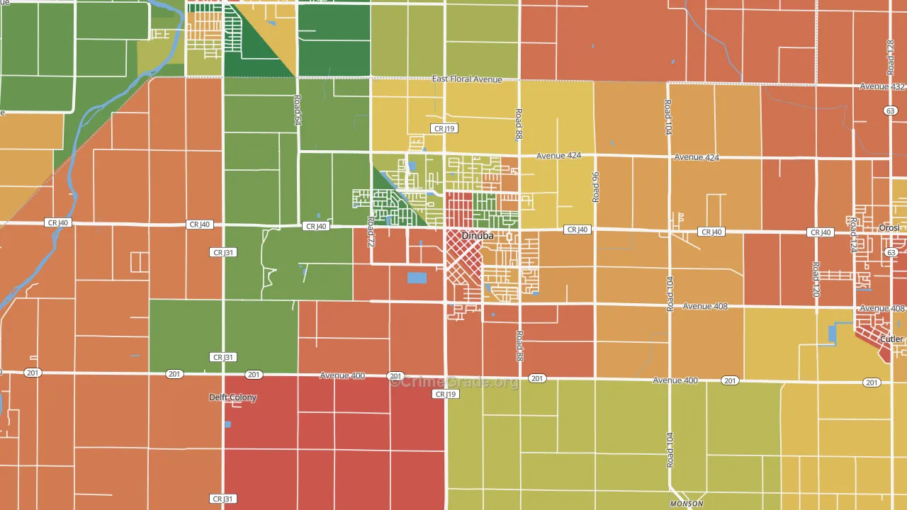 Dinuba, CA Map of Assault Rates