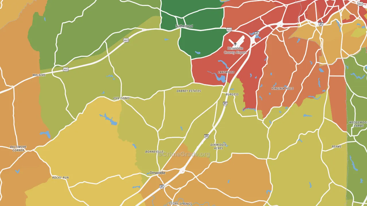 Dinwiddie County, VA Map of Assault Rates