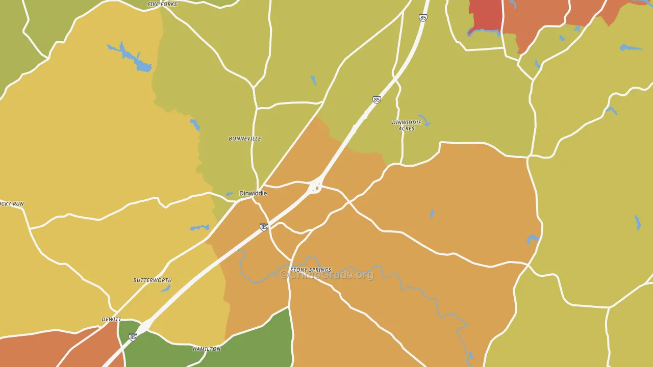 Dinwiddie, VA Map of Assault Rates