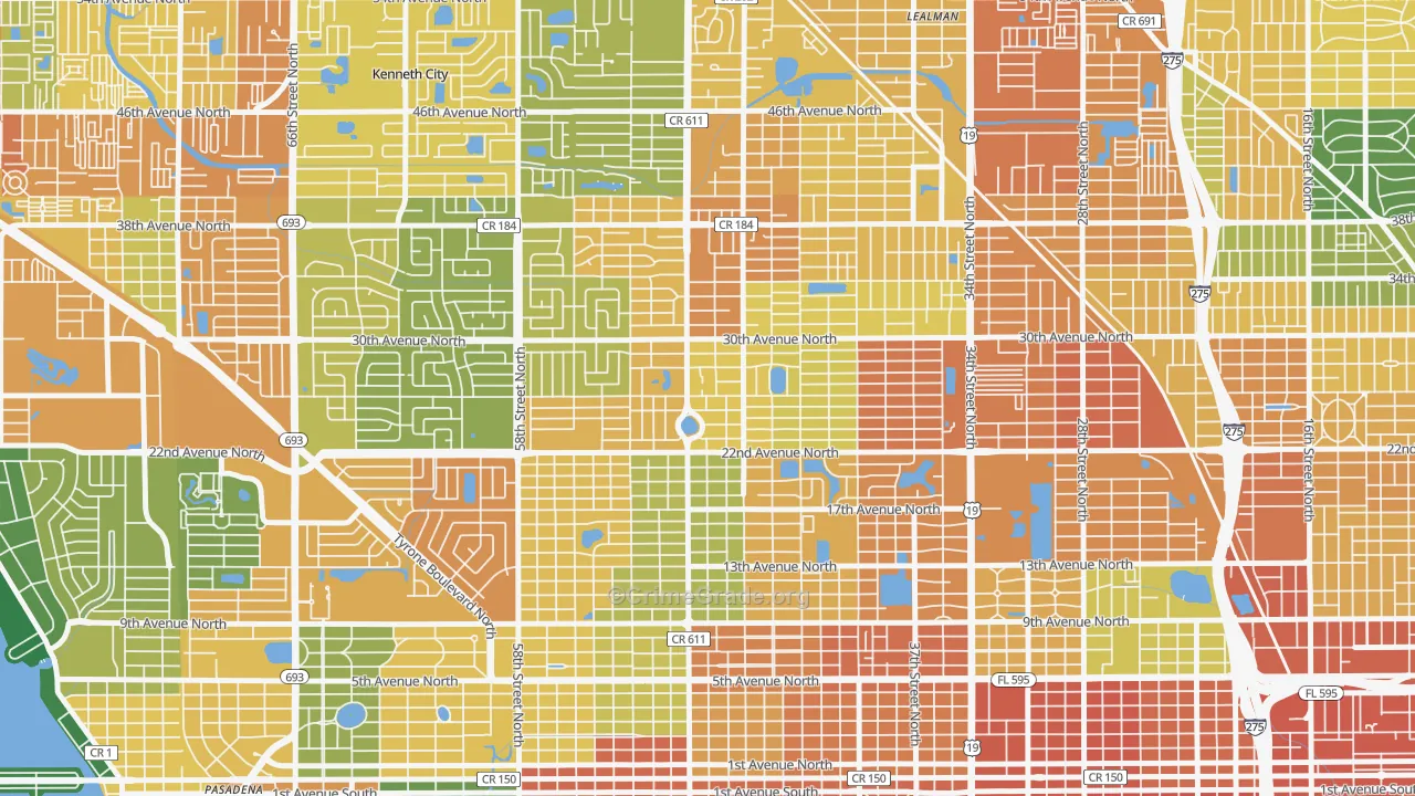 Disston Heights, St. Petersburg, FL Map of Assault Rates