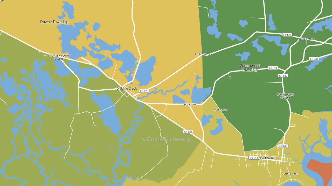 Dividing Creek, NJ Map of Assault Rates