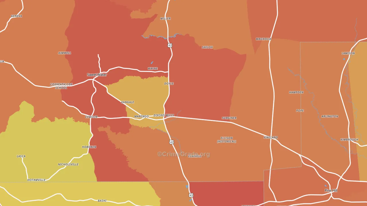 Dixons Mills, AL Map of Assault Rates