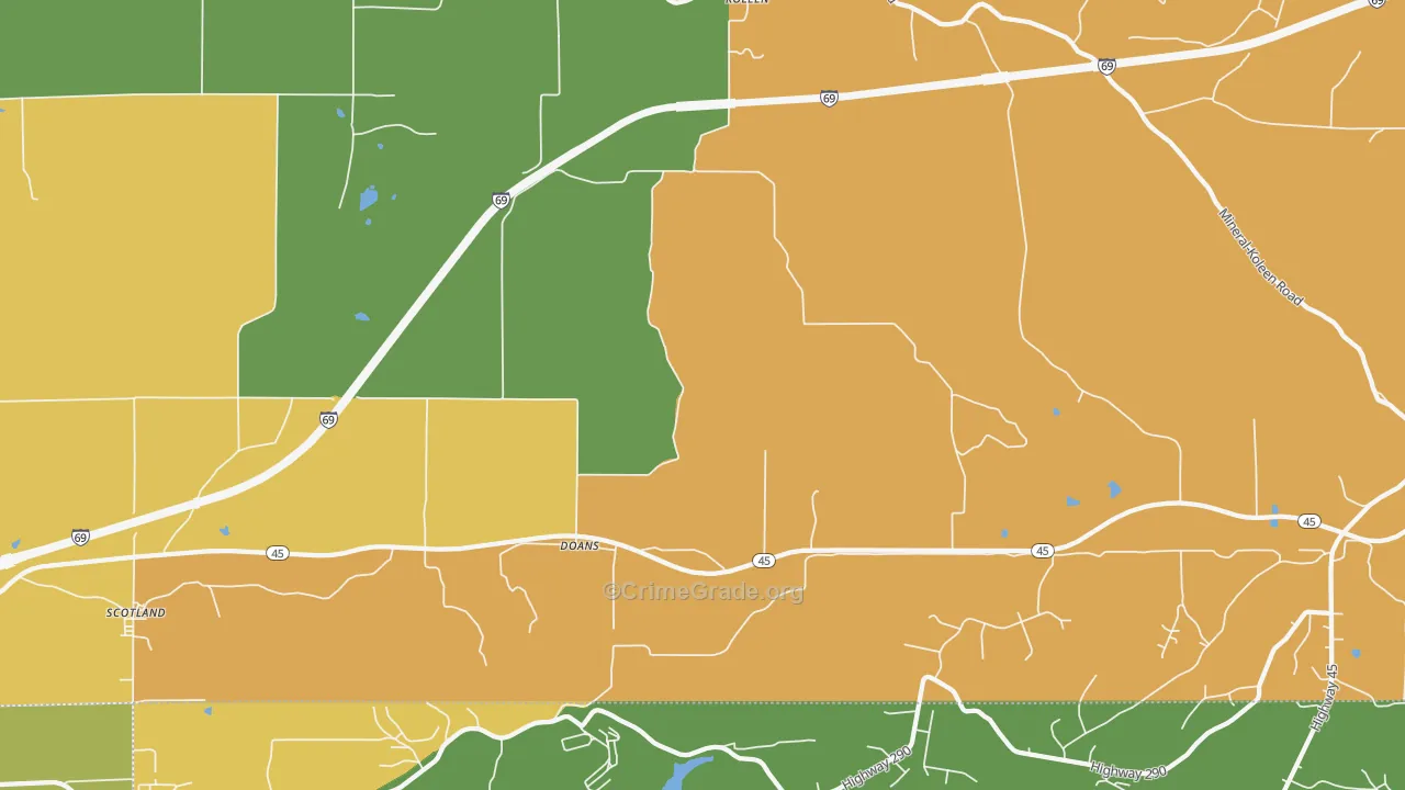 Doans, IN Map of Assault Rates