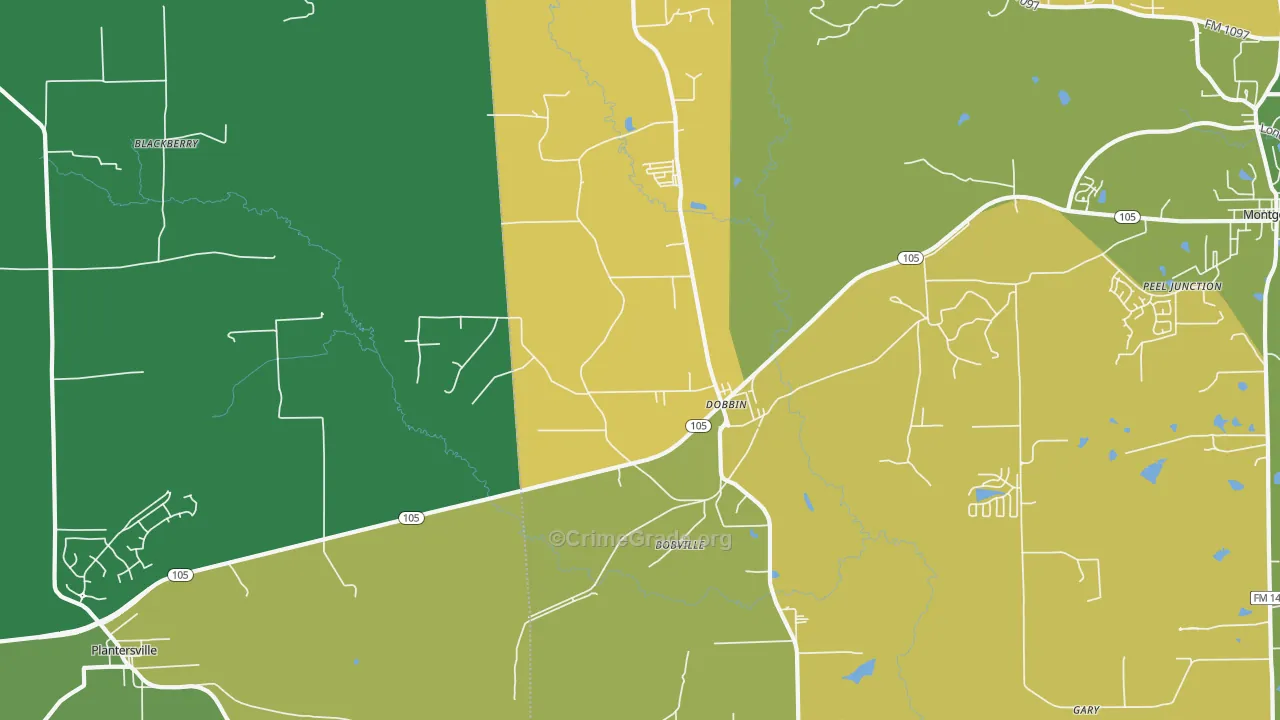 Dobbin, TX Map of Assault Rates