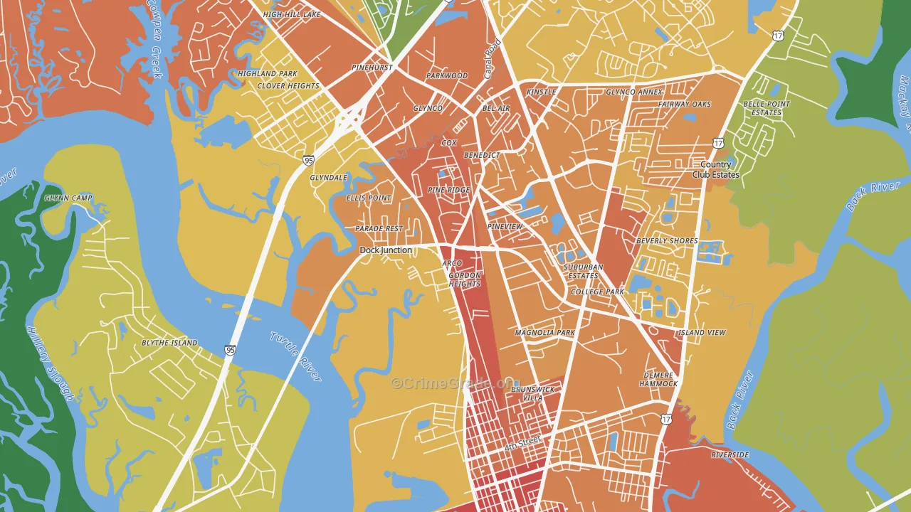 Dock Junction, GA Map of Assault Rates