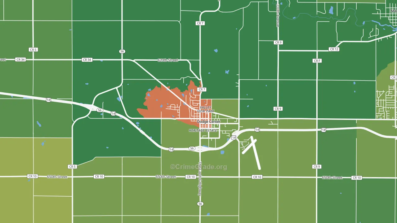 Dodge Center, MN Map of Assault Rates