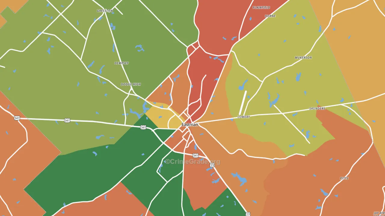 Dodge County, GA Map of Assault Rates