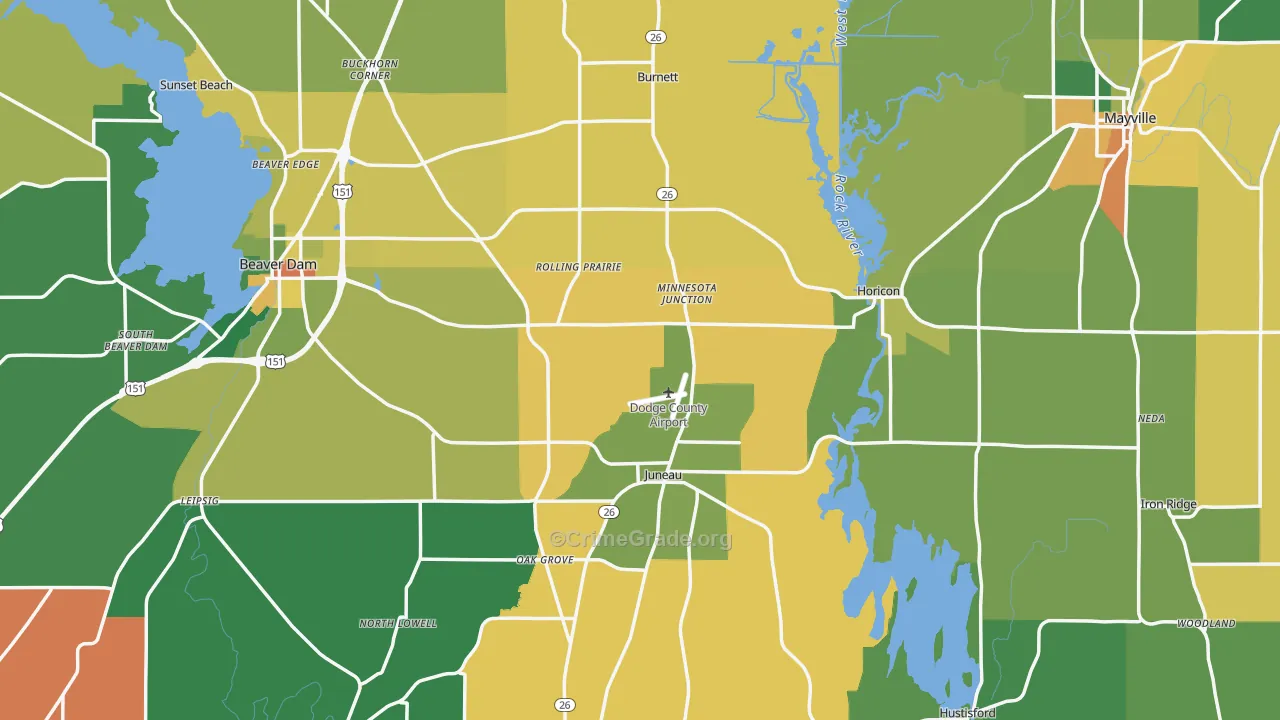 Dodge County, WI Map of Assault Rates