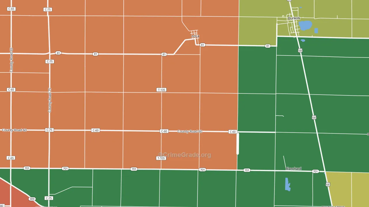 Dola, OH Map of Assault Rates