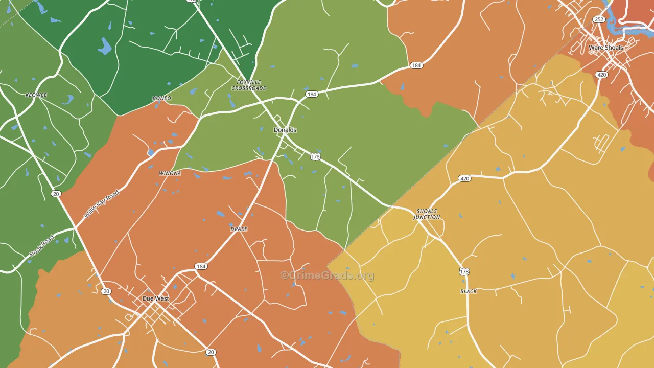 Donalds, SC Map of Assault Rates