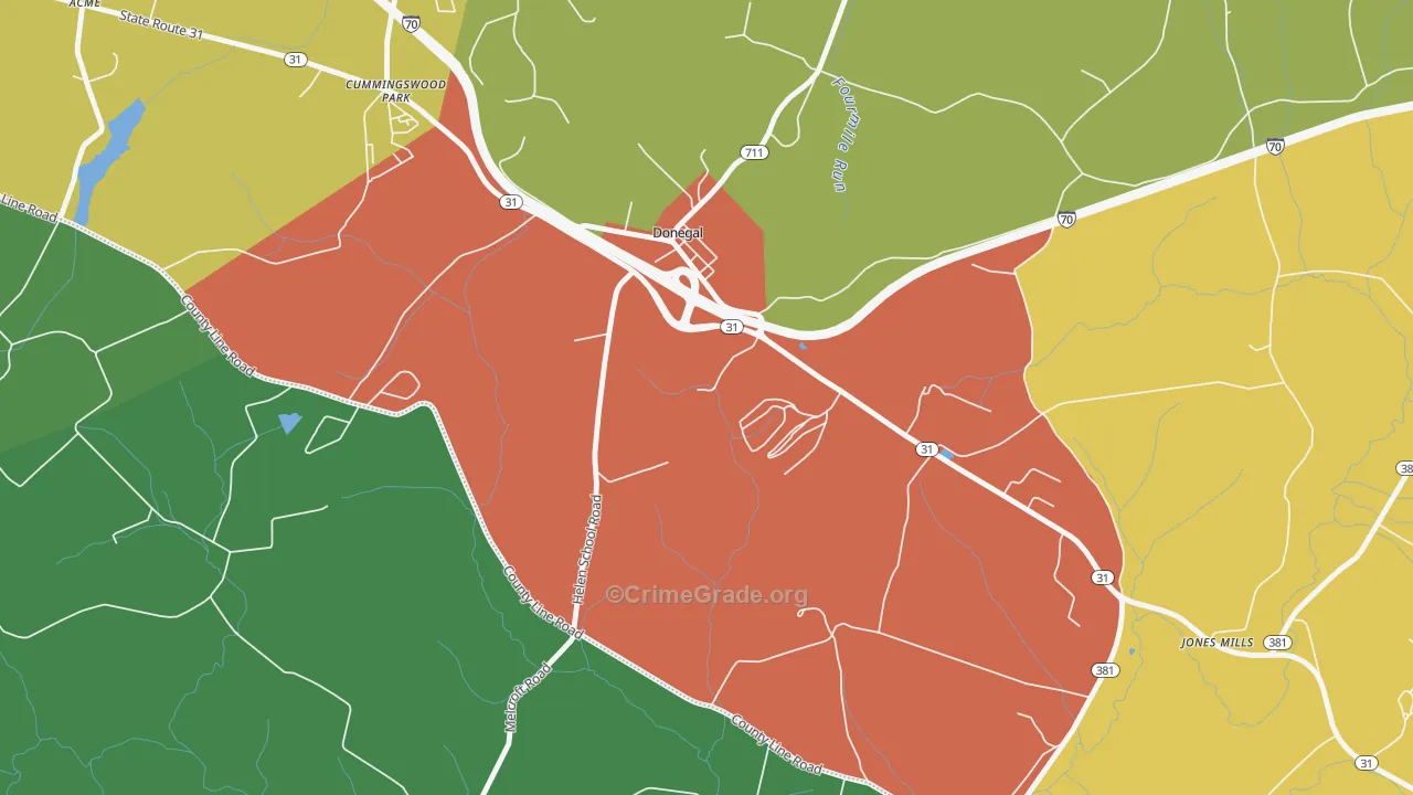 Donegal, PA Map of Assault Rates