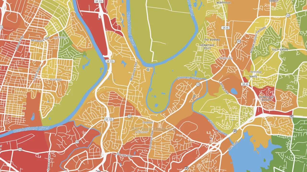 Donelson, Nashville, TN Map of Assault Rates