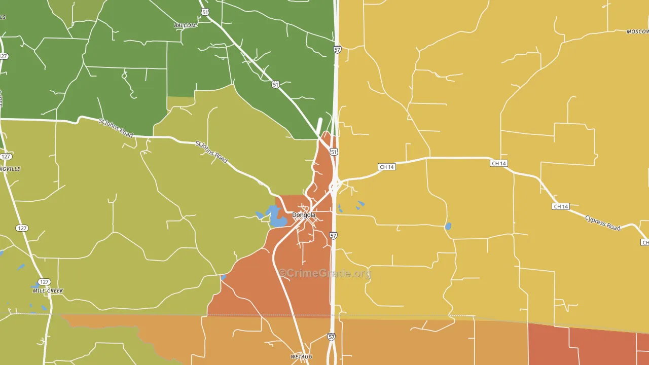Dongola, IL Map of Assault Rates