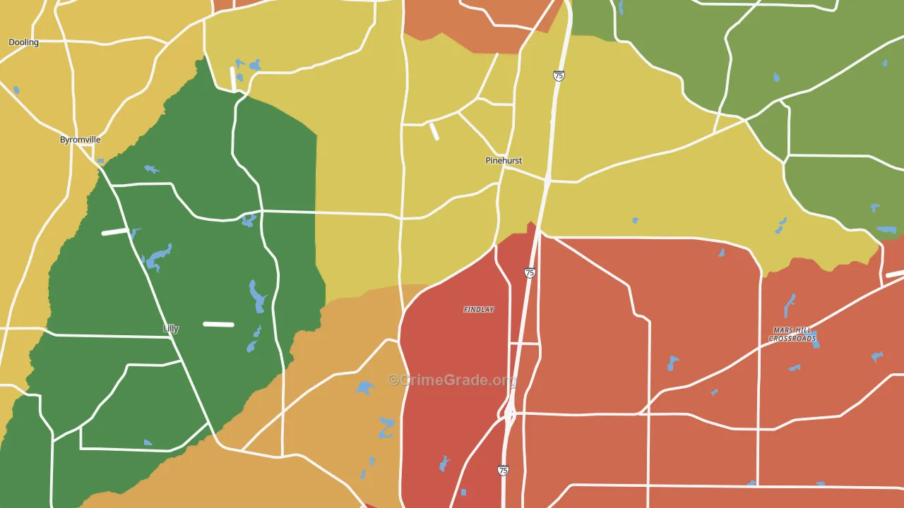 Dooly County, GA Map of Assault Rates