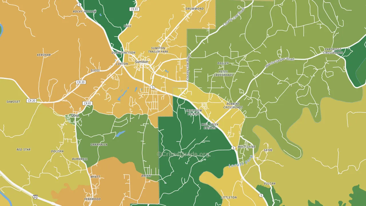Dora, AL Map of Assault Rates