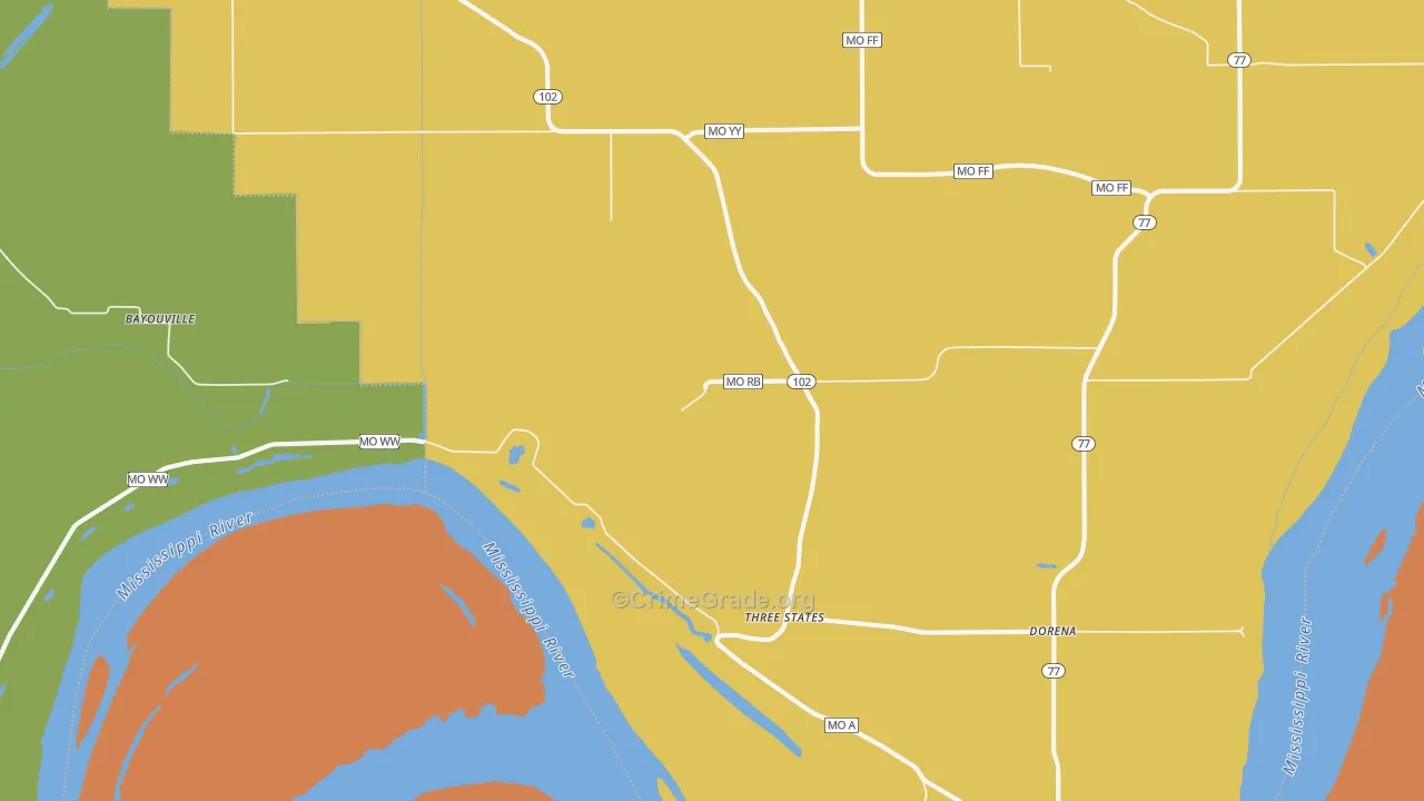 Dorena, MO Map of Assault Rates