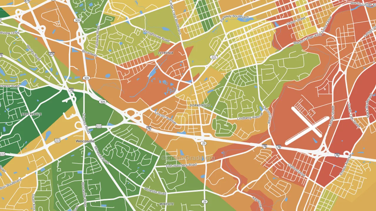 Dorneyville, PA Map of Assault Rates