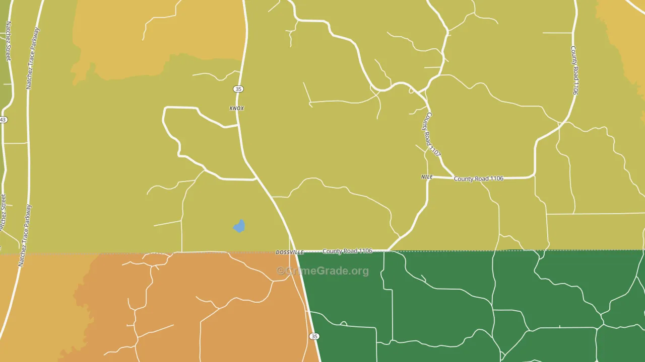 Dossville, MS Map of Assault Rates