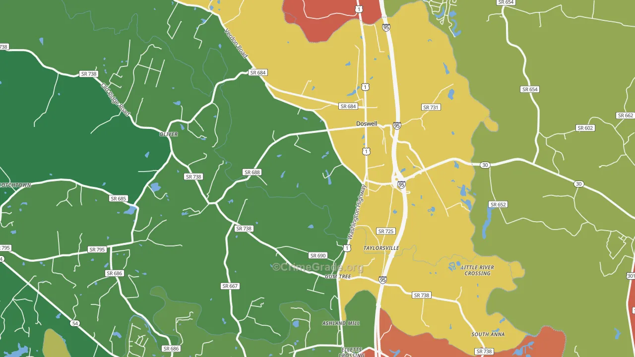 Doswell, VA Map of Assault Rates