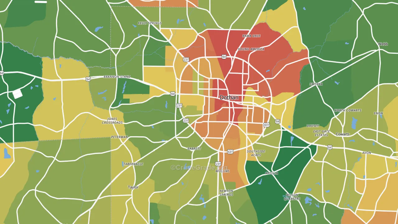 Dothan, AL Map of Assault Rates