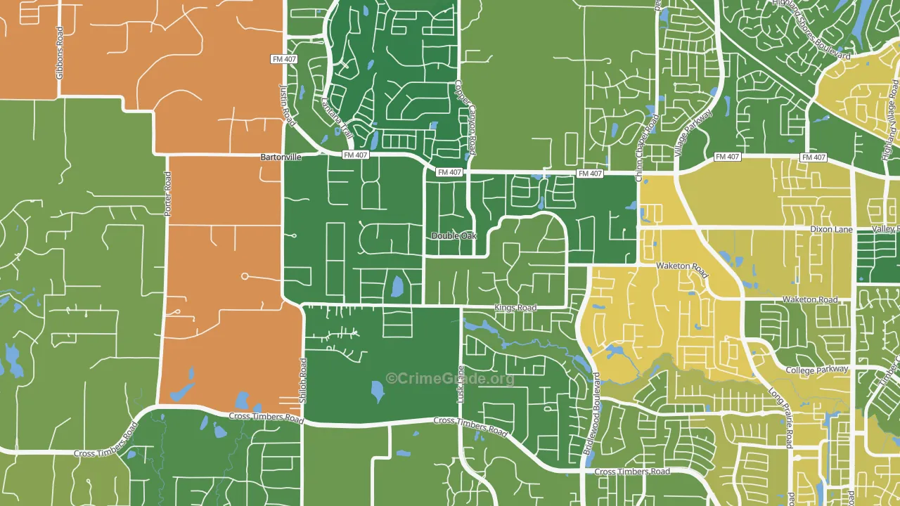 Double Oak, TX Map of Assault Rates