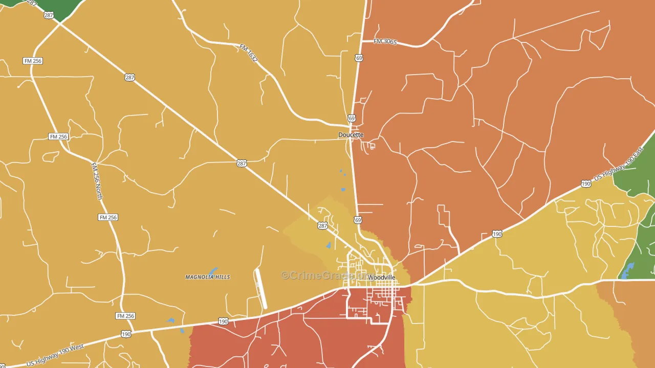 Doucette, TX Map of Assault Rates