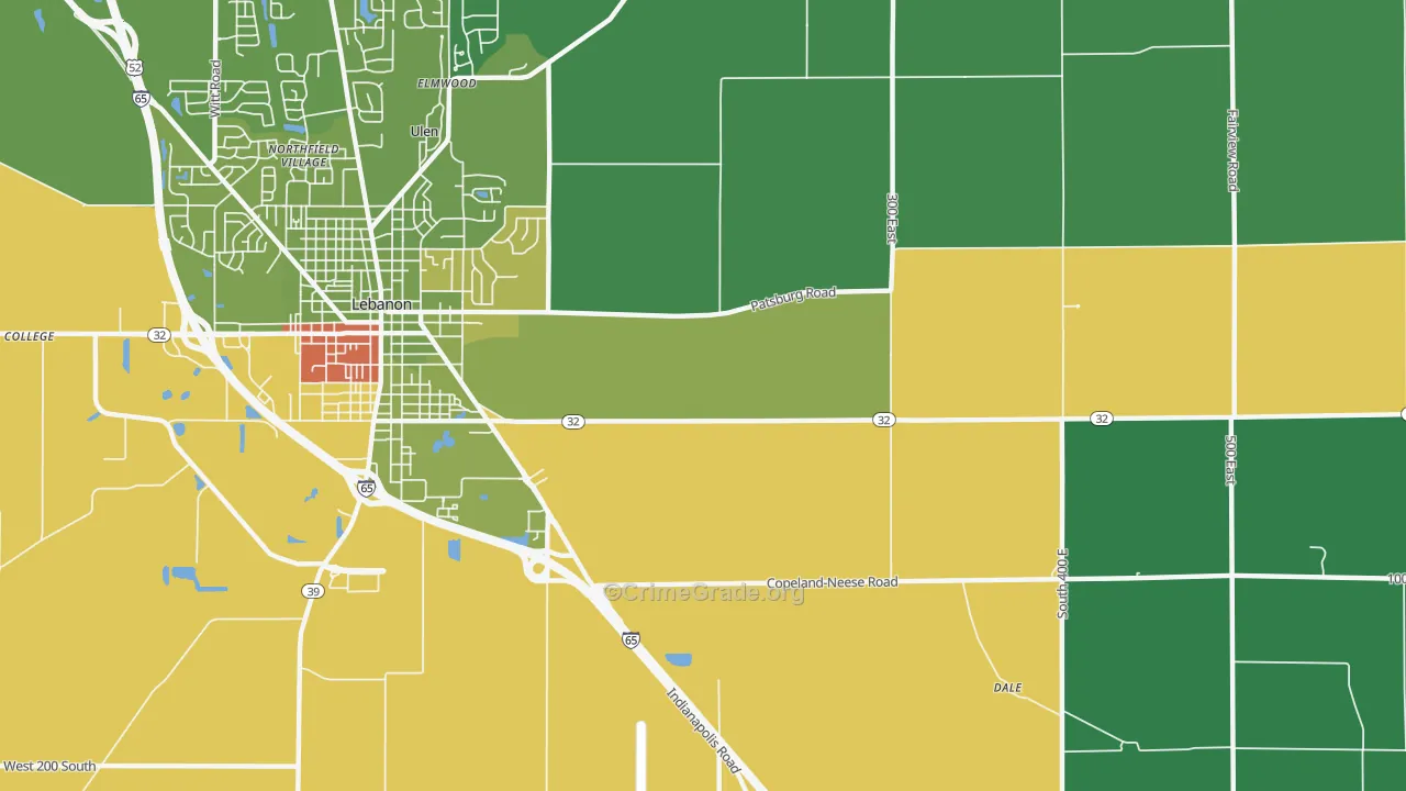 Dover, IN Map of Assault Rates