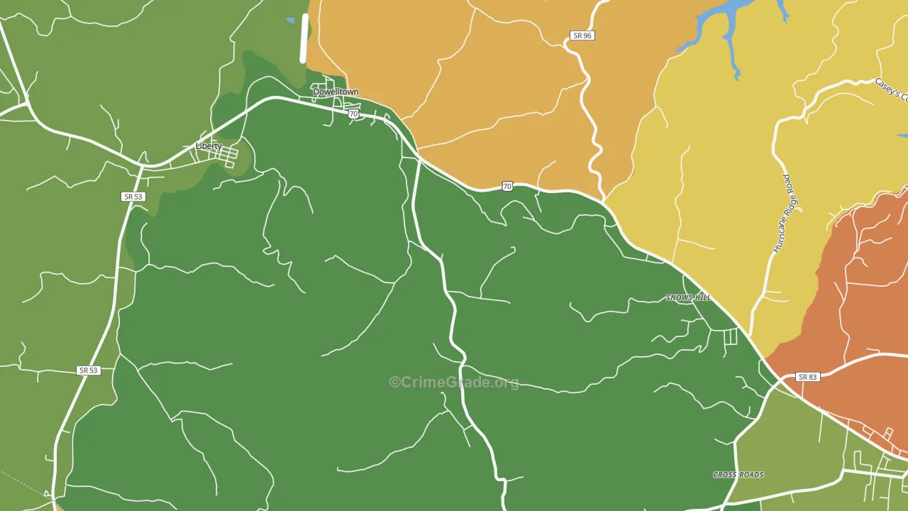 Dowelltown, TN Map of Assault Rates