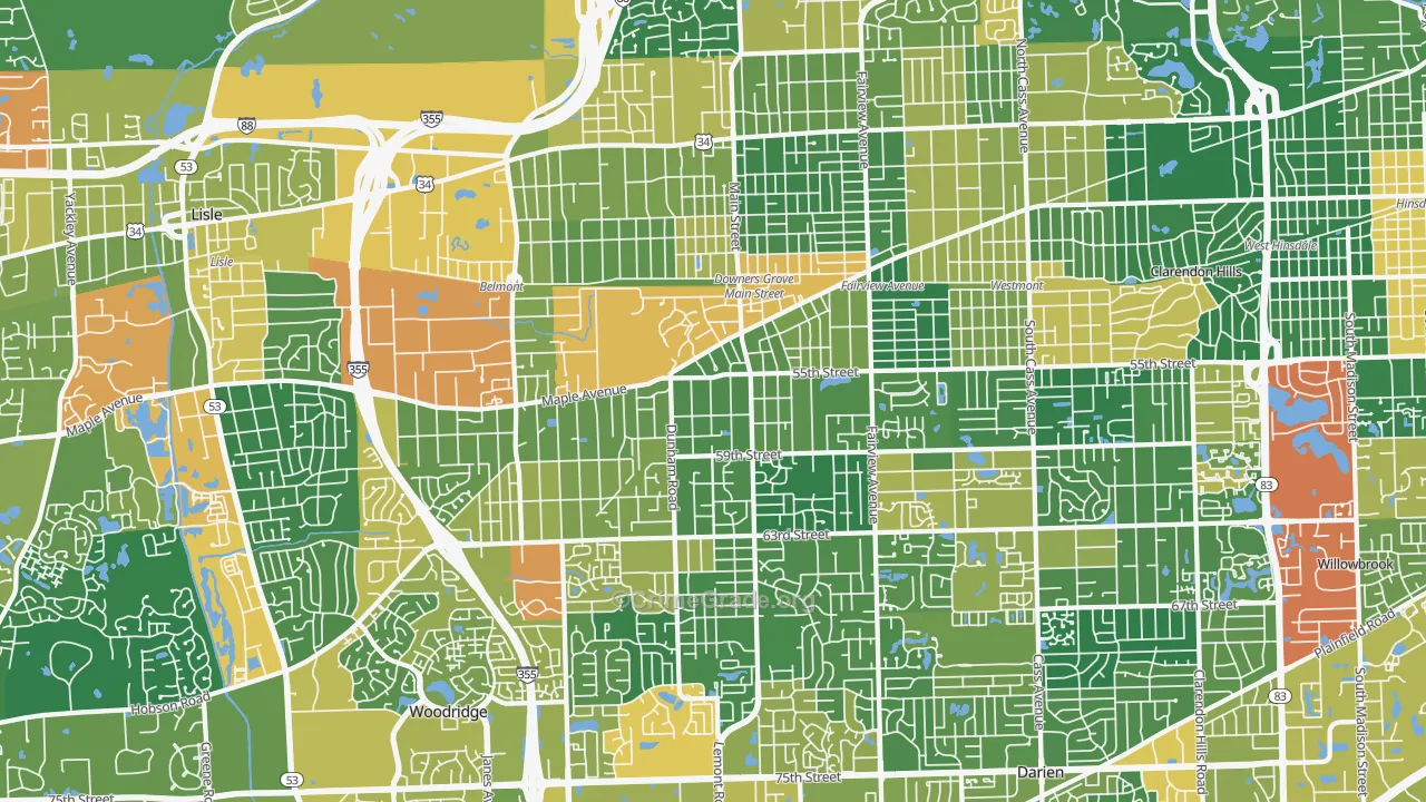 Downers Grove, IL Map of Assault Rates