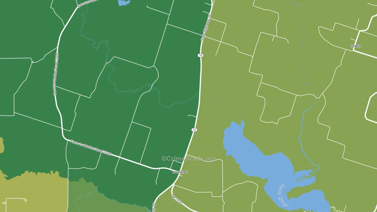 Downing, TX Map of Assault Rates