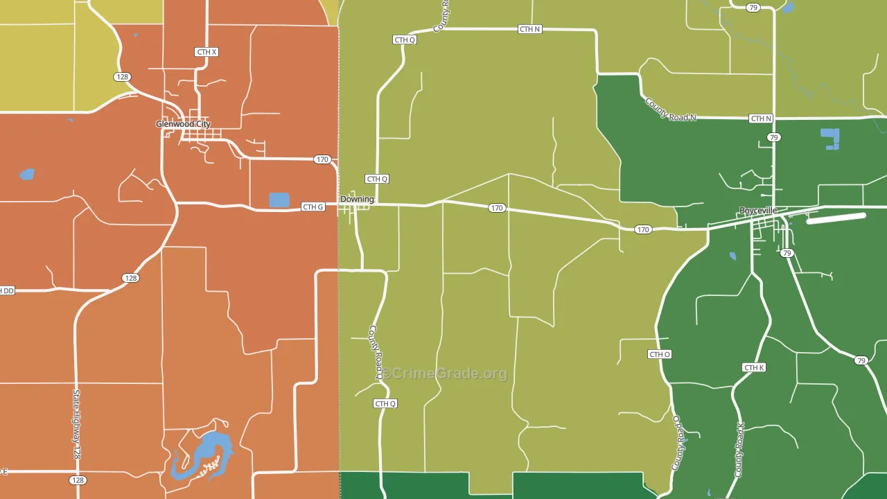 Downing, WI Map of Assault Rates