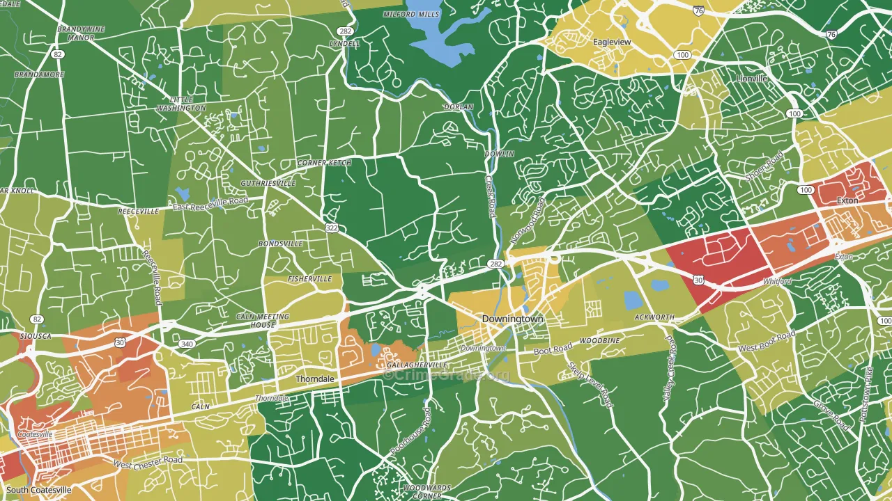 Downingtown, PA Map of Assault Rates