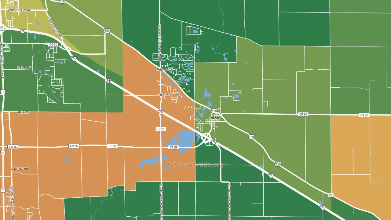 Downs, IL Map of Assault Rates