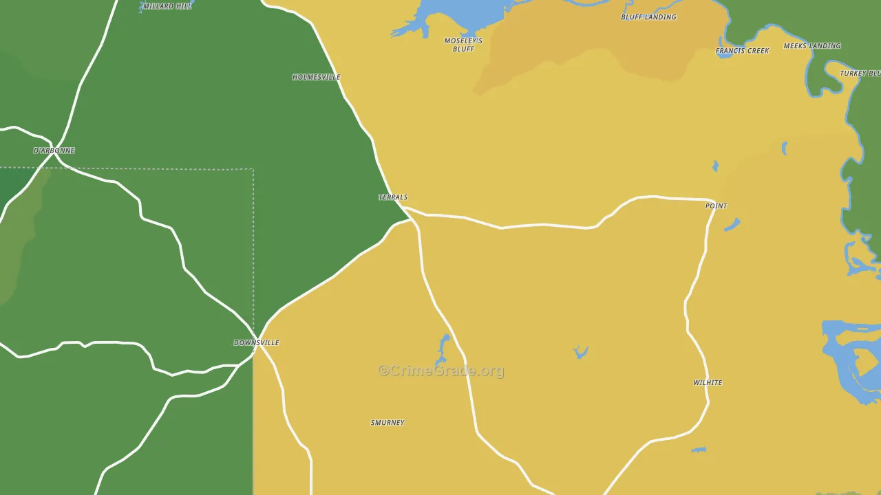Downsville, LA Map of Assault Rates