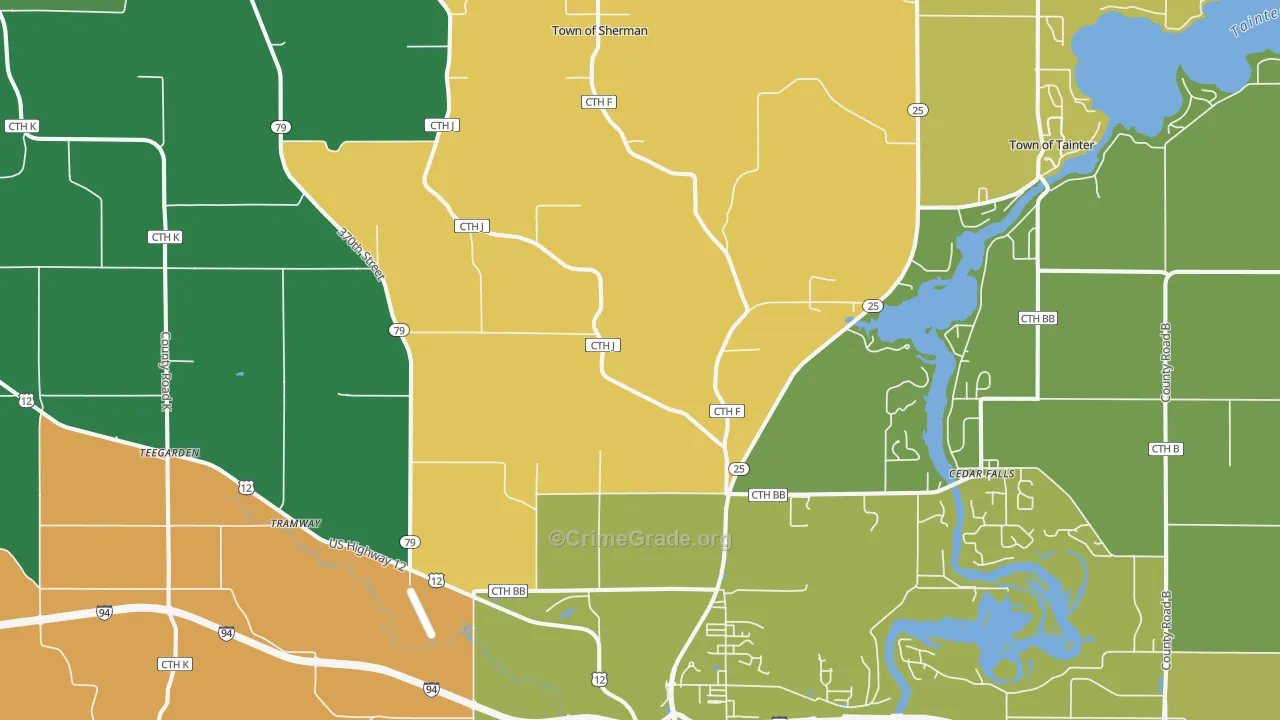 Downsville, WI Map of Assault Rates