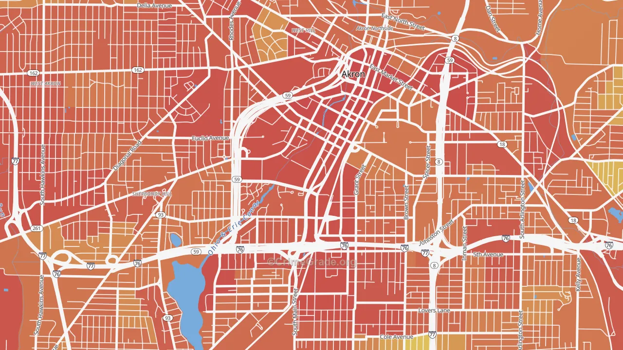 Downtown Akron, Akron, OH Map of Assault Rates