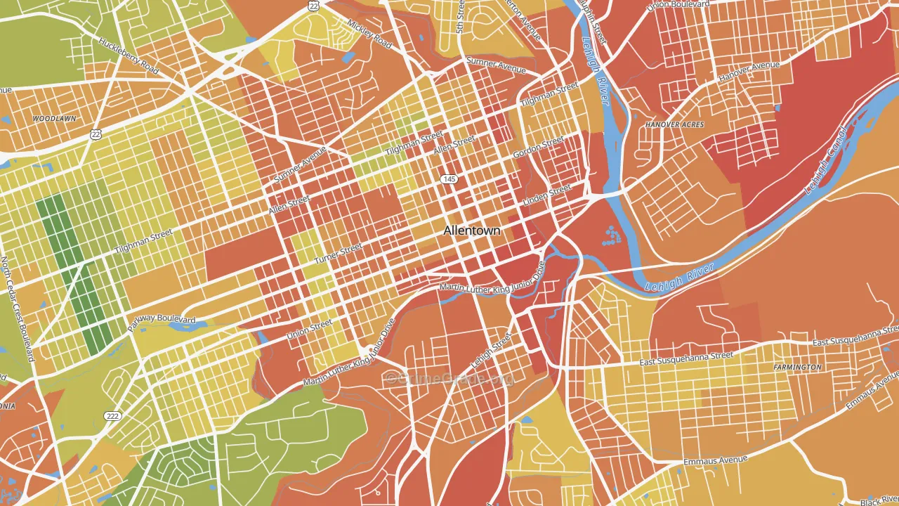 Downtown, Allentown, PA Map of Assault Rates