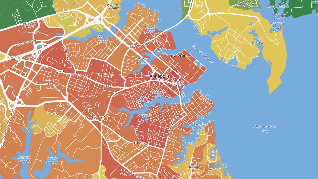 Downtown Annapolis, Annapolis, MD Map of Assault Rates