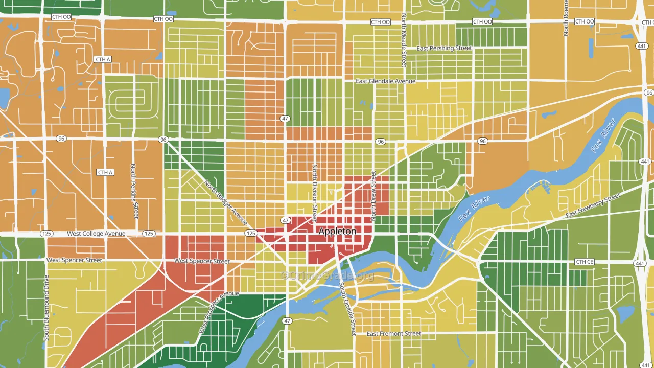 Downtown Appleton, Appleton, WI Map of Assault Rates