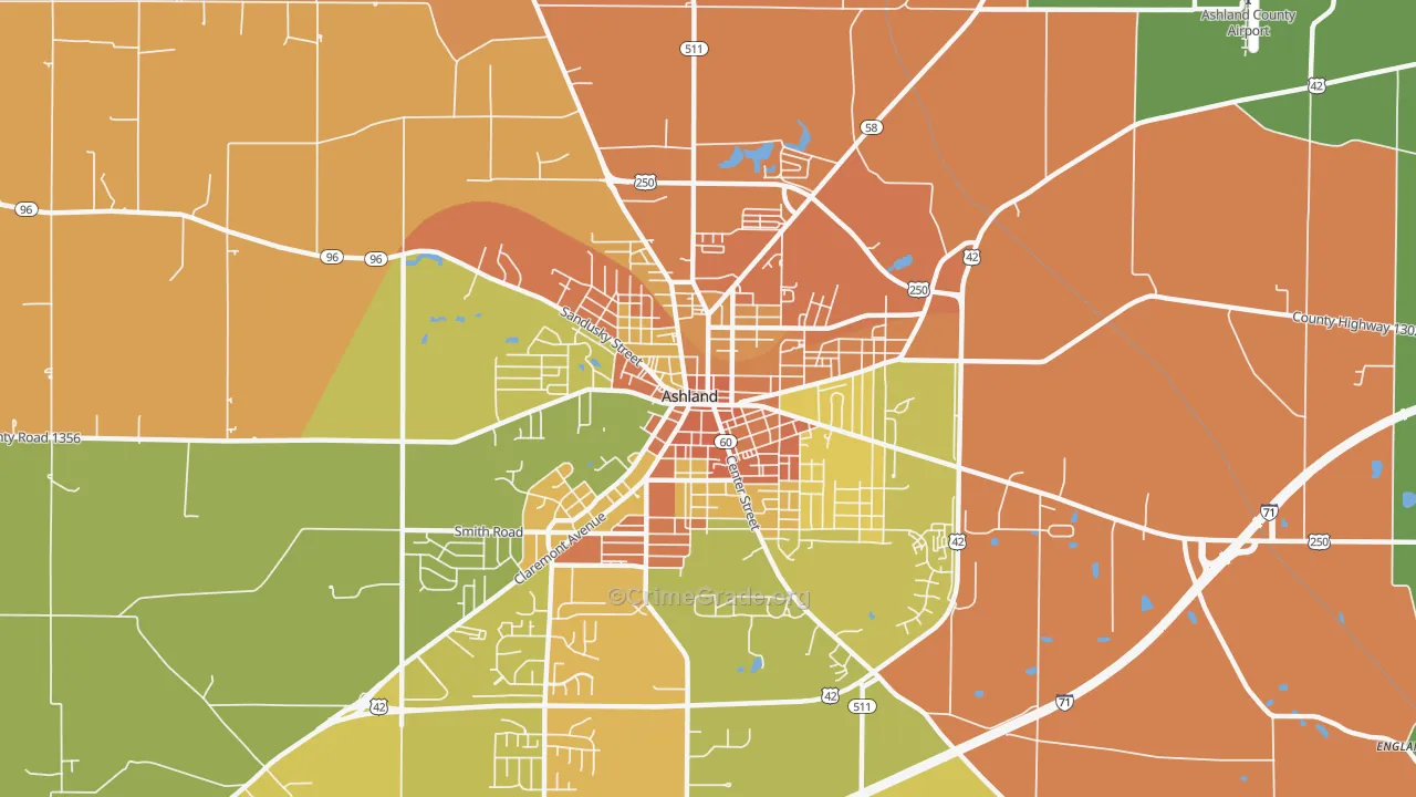Downtown Ashland, Ashland, OH Map of Assault Rates