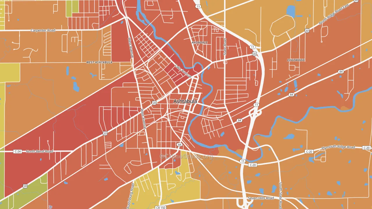 Downtown Ashtabula, Ashtabula, OH Map of Assault Rates