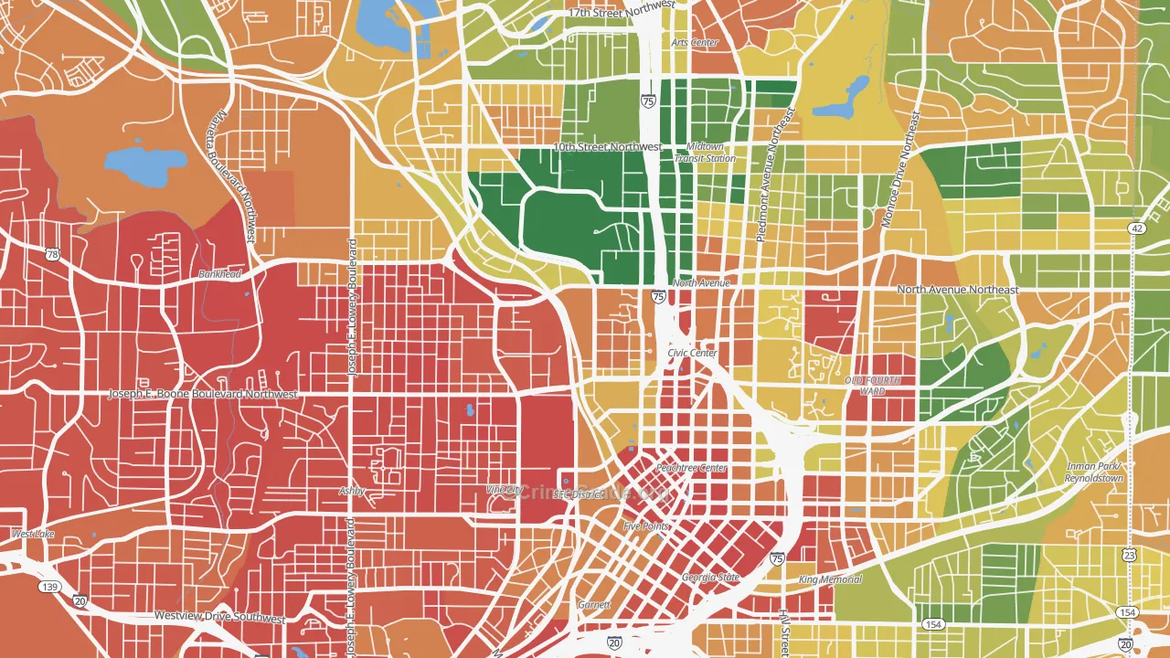 Downtown, Atlanta, GA Map of Assault Rates