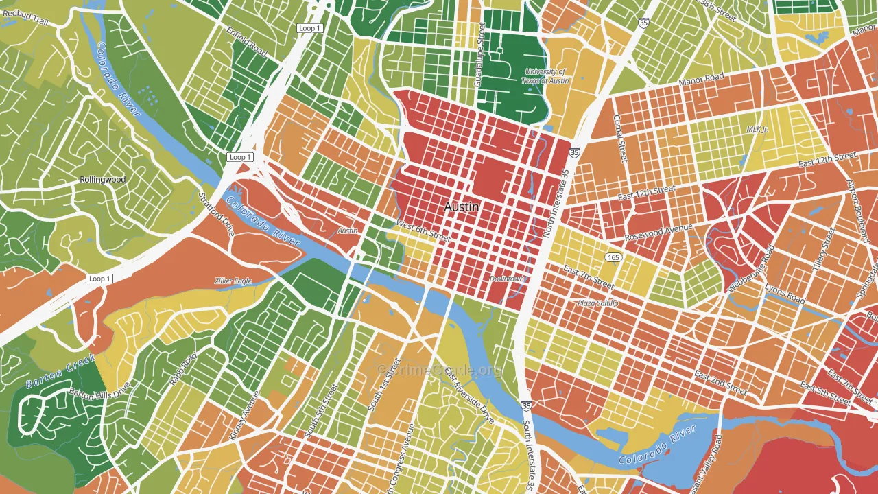 Downtown Austin, Austin, TX Map of Assault Rates