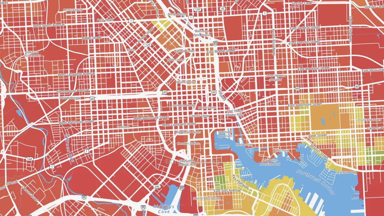 Downtown, Baltimore, MD Map of Assault Rates