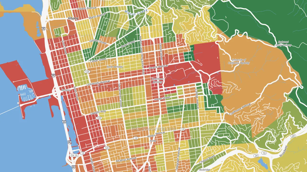 Downtown Berkeley, Berkeley, CA Map of Assault Rates