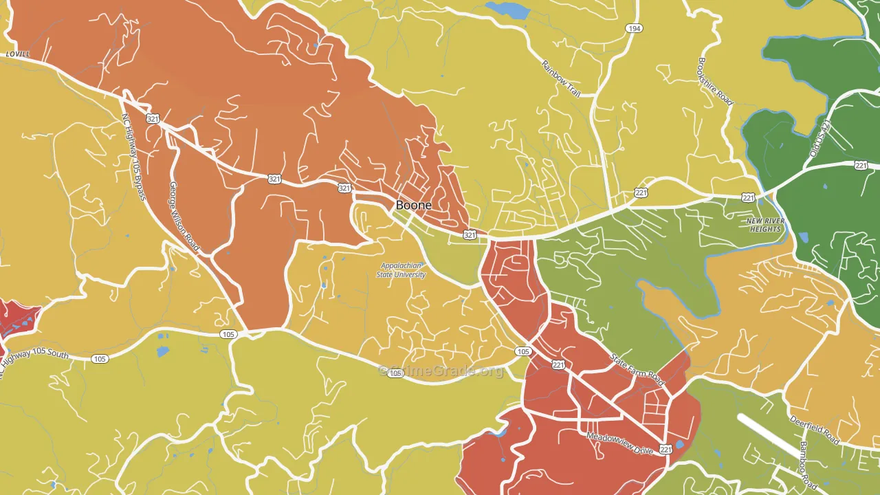 Downtown Boone, Boone, NC Map of Assault Rates