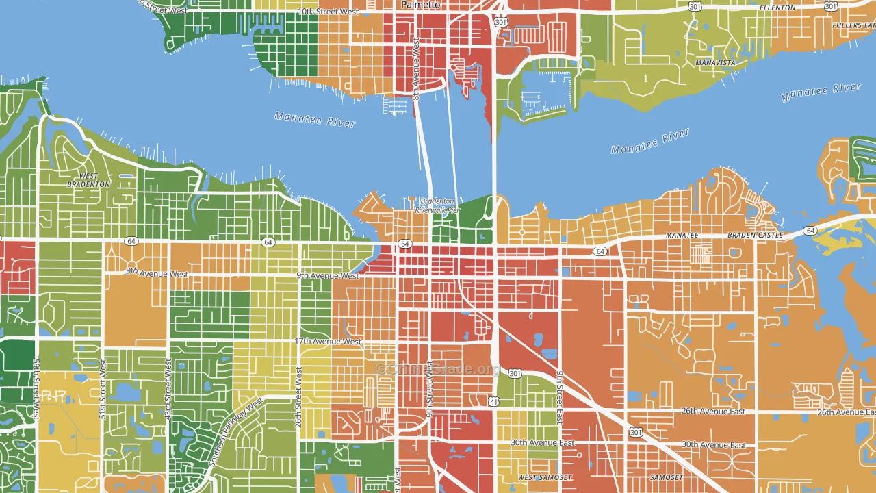 Downtown Bradenton, Bradenton, FL Map of Assault Rates
