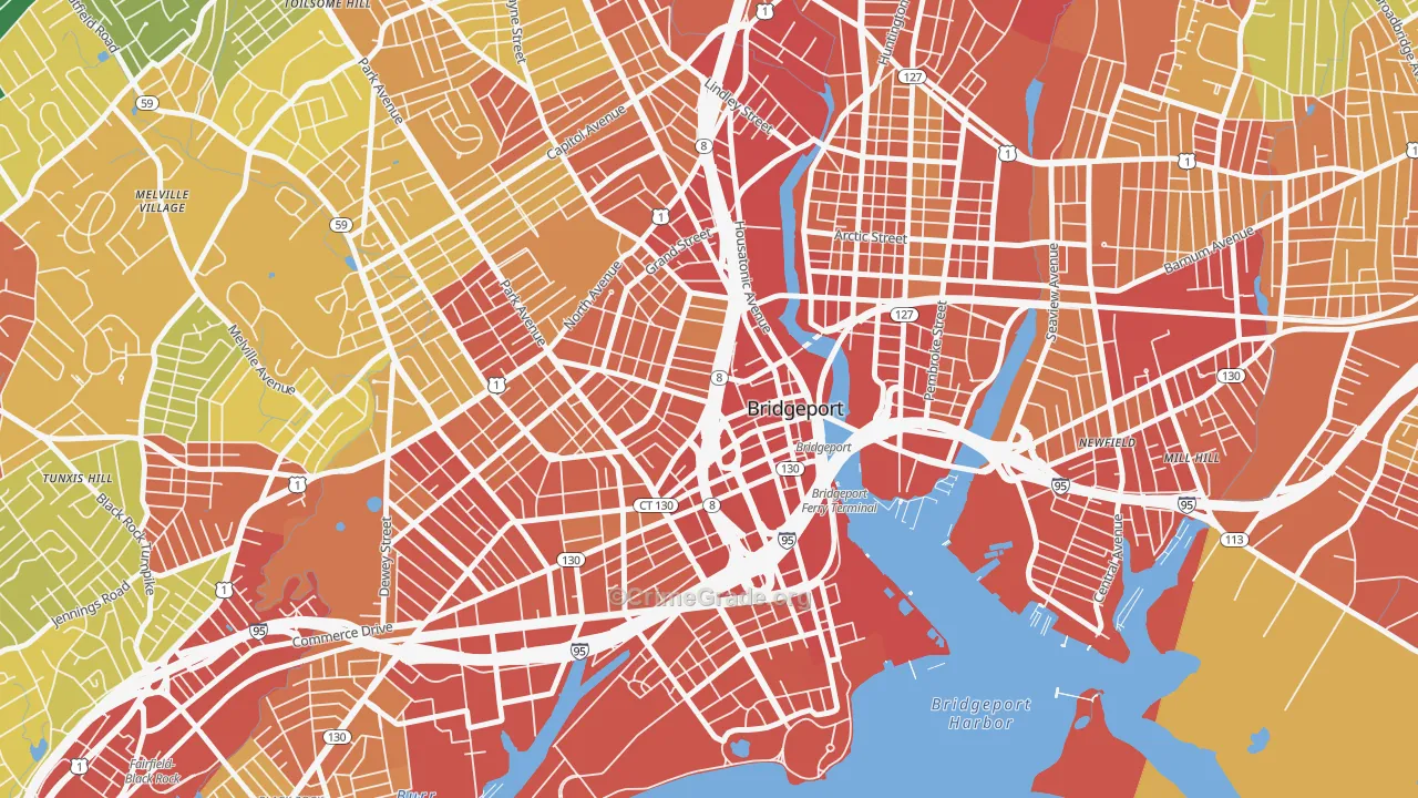 Downtown Bridgeport, Bridgeport, CT Map of Assault Rates