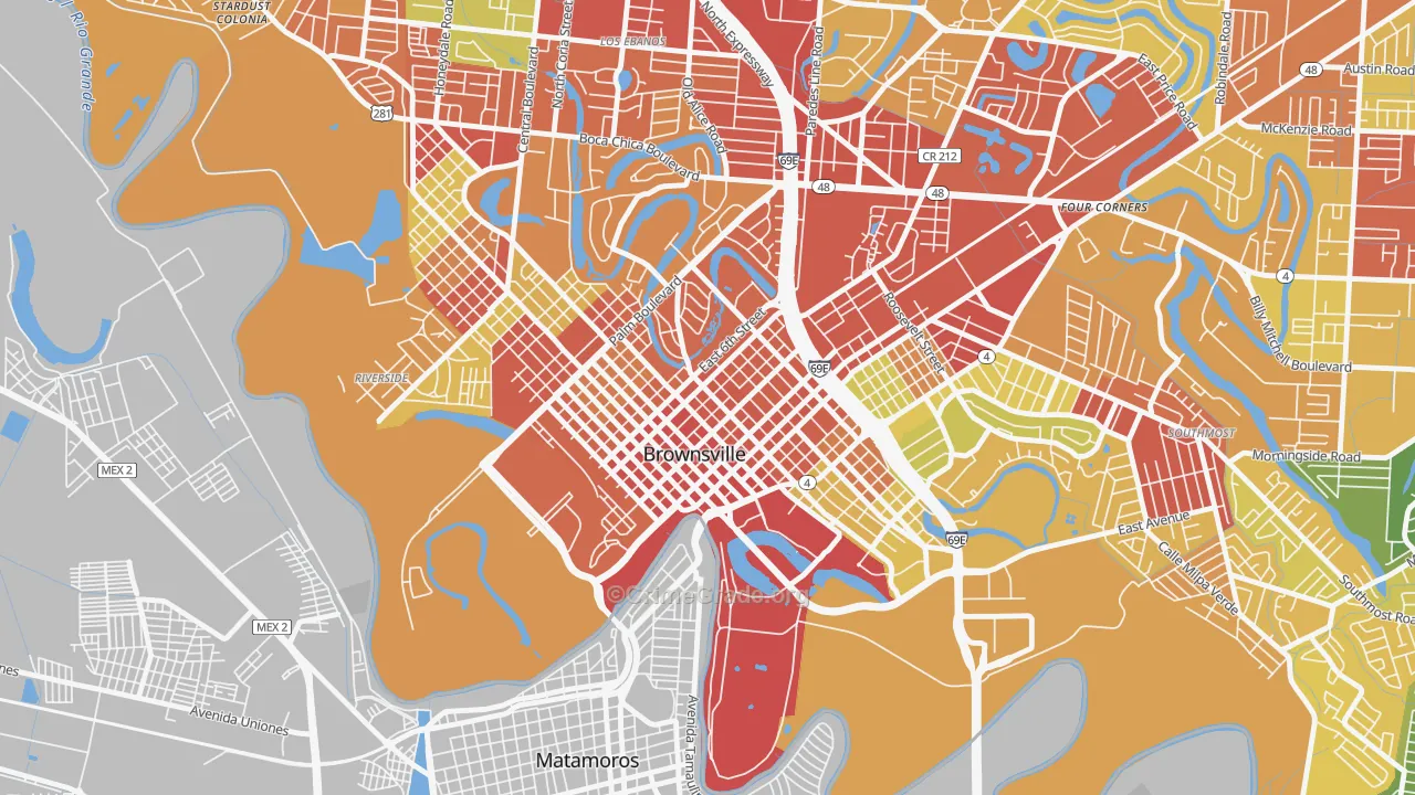 Downtown Brownsville, Brownsville, TX Map of Assault Rates